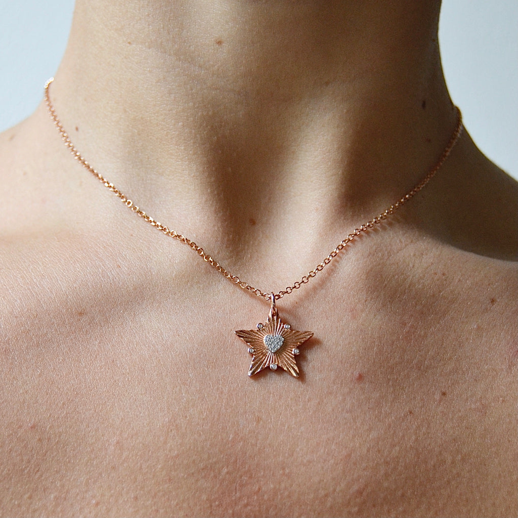 Girocollo argento rose’ con pendente stella con cuore centrale zirconi
