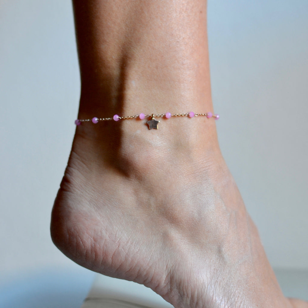 Cavigliera argento rose’ con pietre rosa e stellina pendente