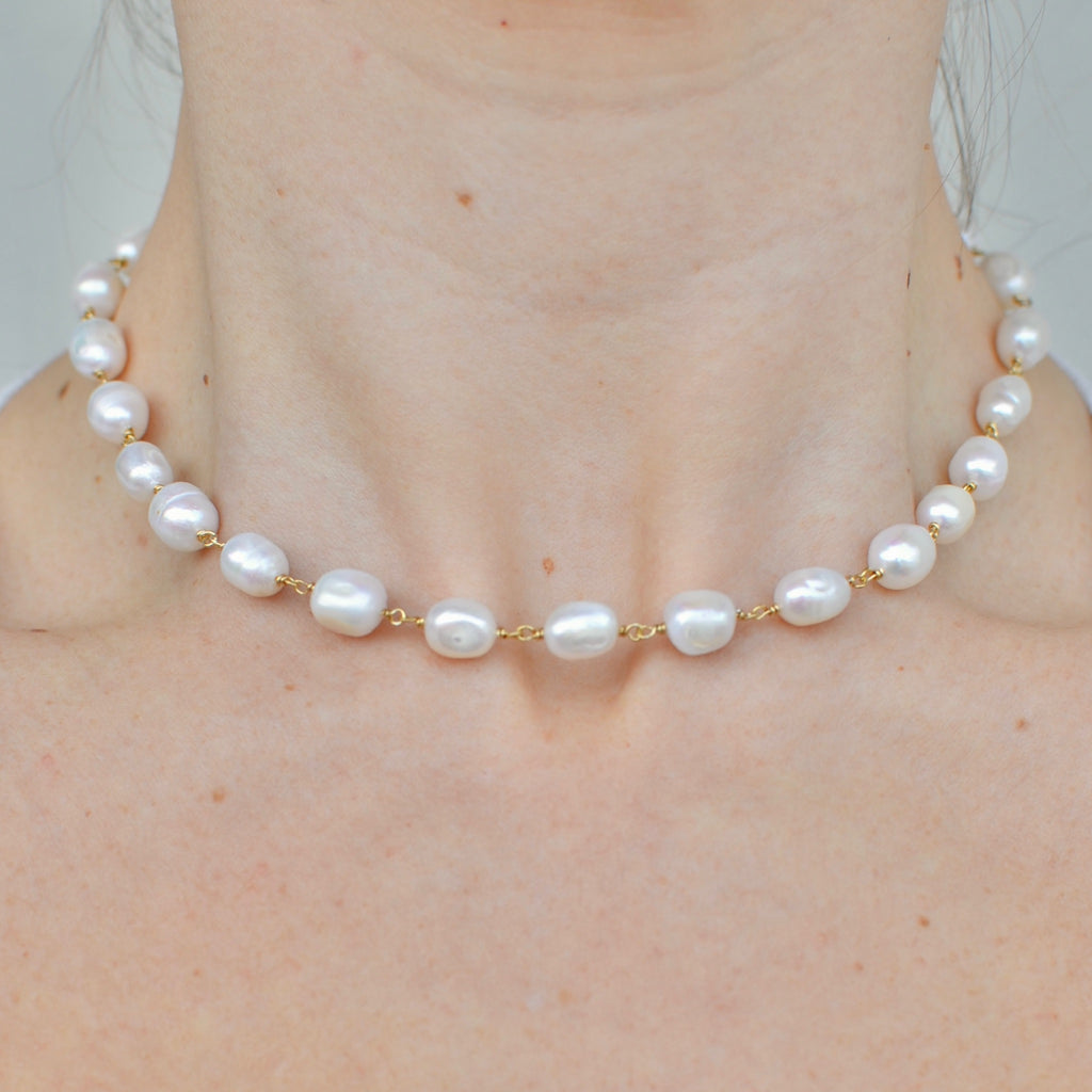 Girocollo argento rose’ con perle a scalare