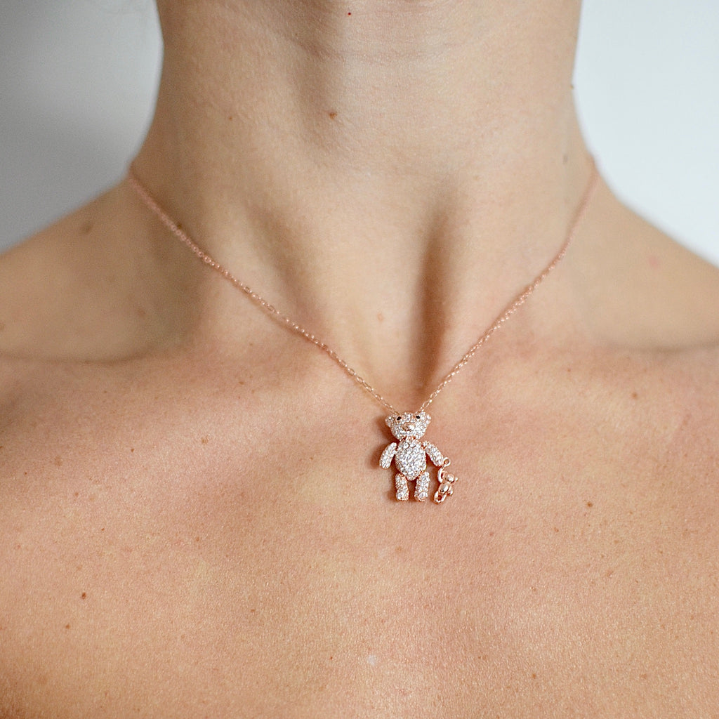 Girocollo argento rose’ con ciondolo medio orsetto snodato zirconi
