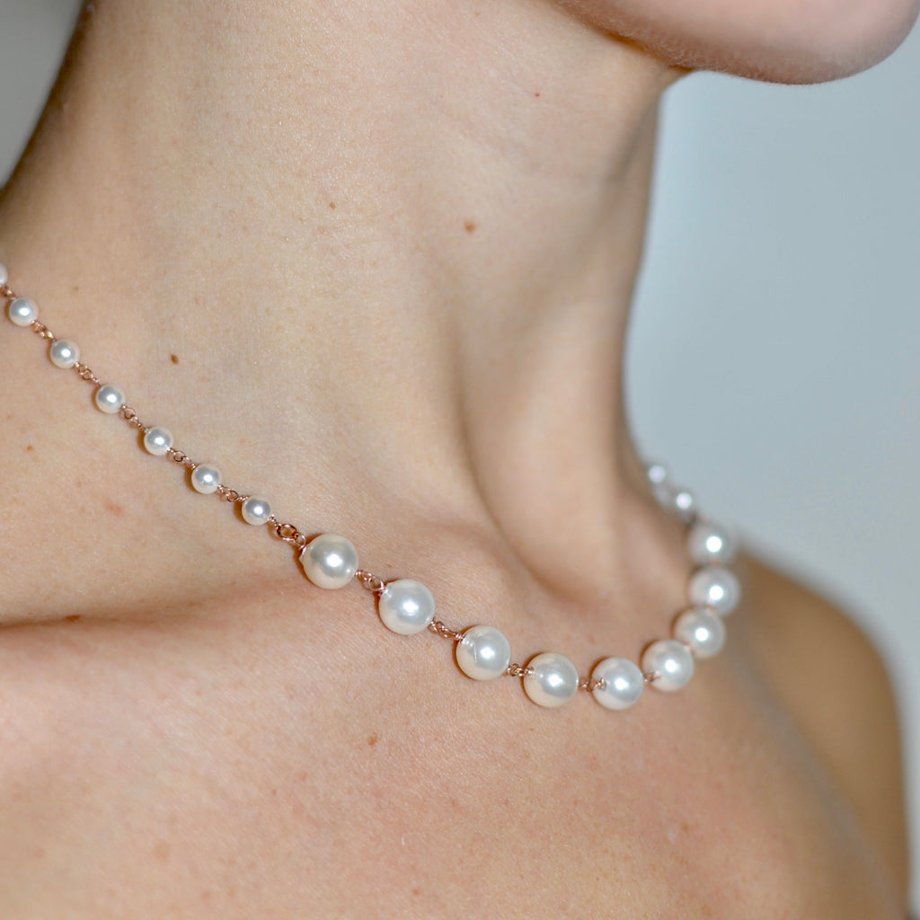 Girocollo argento rose’ con perle a scalare