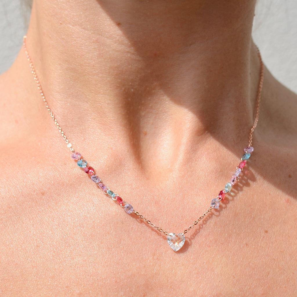 Girocollo argento rose’ con zirconi e pendente zircone a cuore