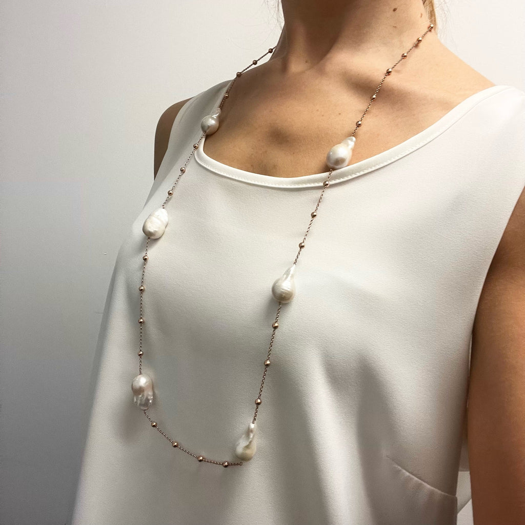 Collana argento rose’ con perle grandi naturali