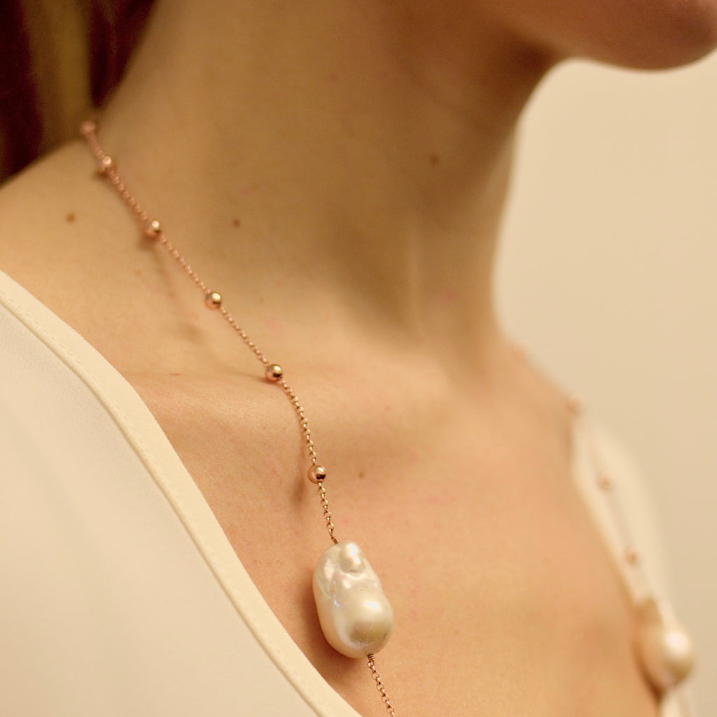Collana argento rose’ con perle grandi naturali
