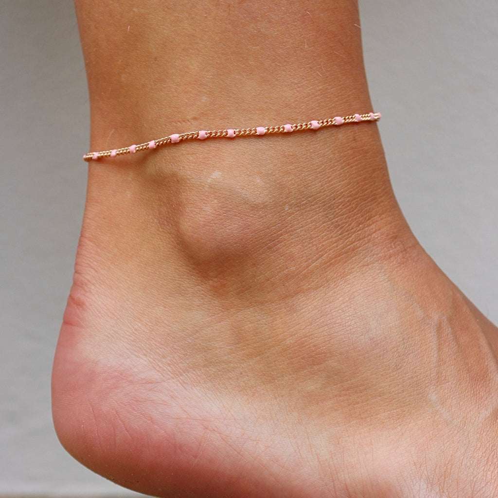 Cavigliera argento rose’ con smalto rosa chiaro