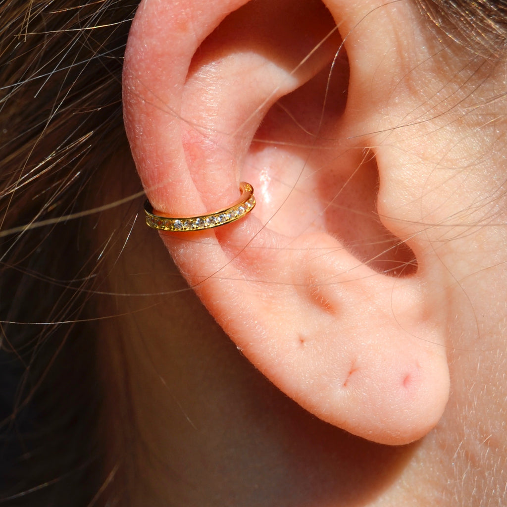 Orecchino mono ear cuff argento gold con zirconi