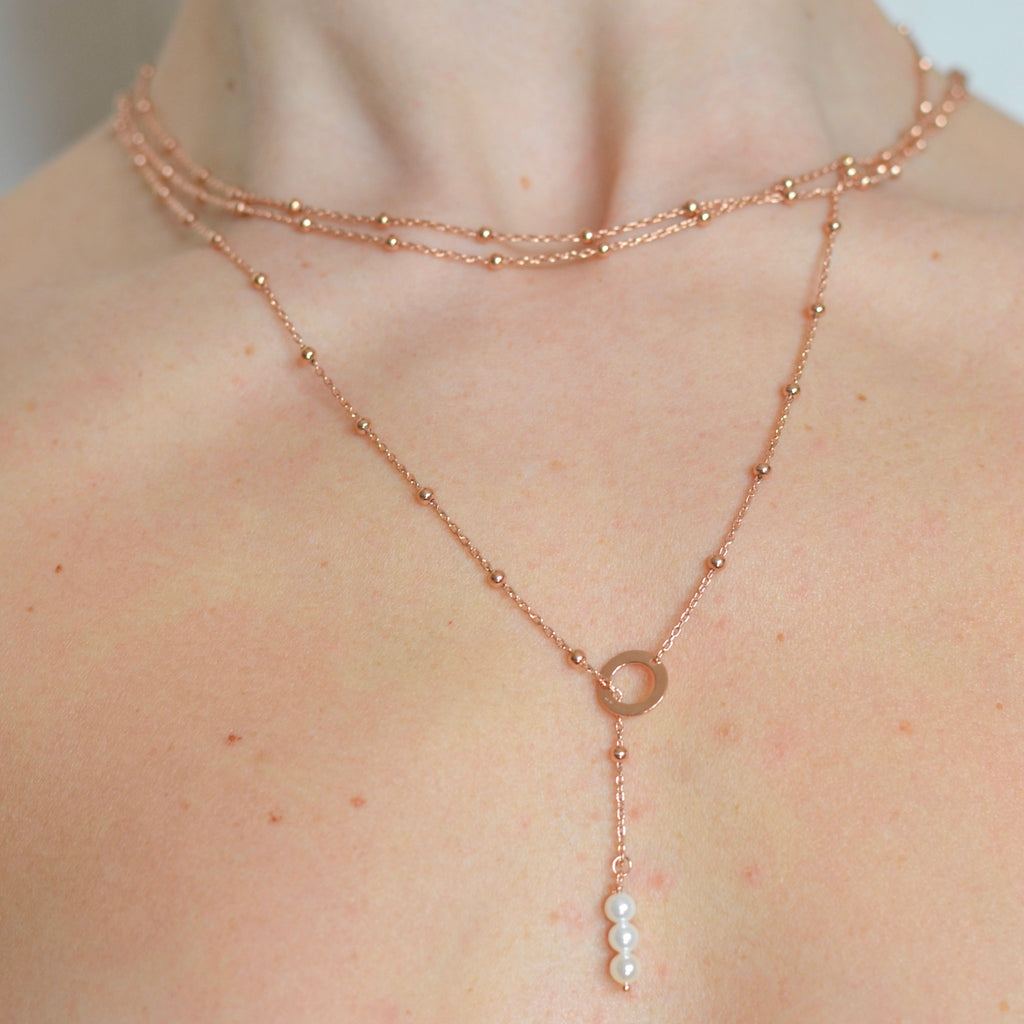 Girocollo collana argento rose’ con perle cm 150