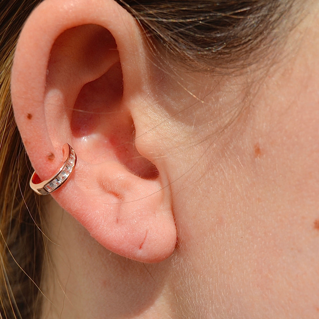 Orecchino mono ear cuff argento rose’ con zirconi