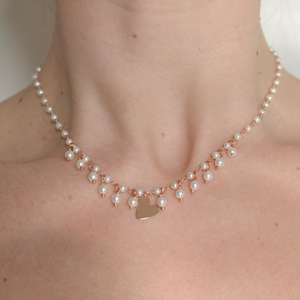 Girocollo argento rose’ con perle e pendente cuore