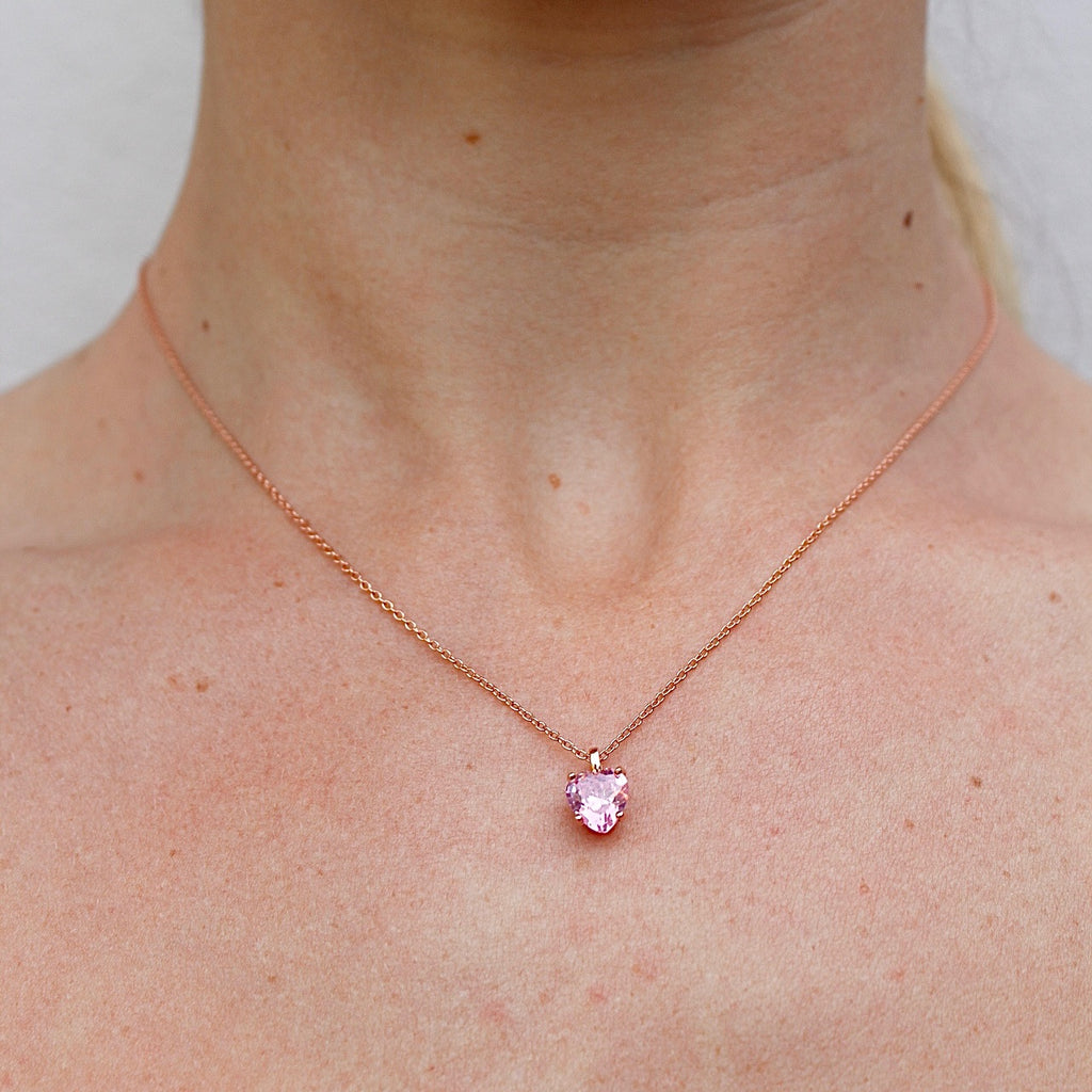 Girocollo argento rose’ con zircone rosa a cuore pendente