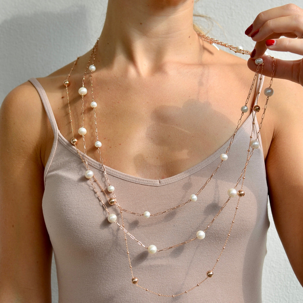 Collana argento rose’ con perle naturali
