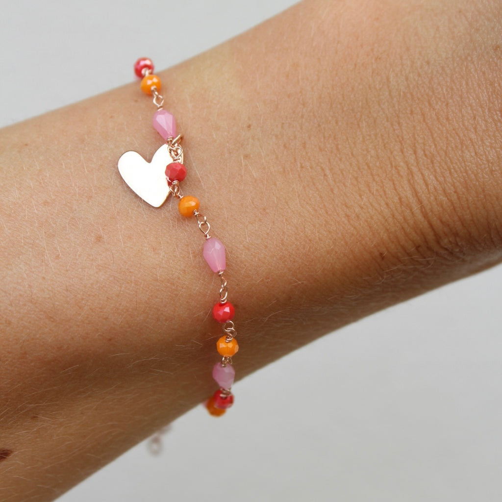 Bracciale argento rose’ con pietre colorate e cuore pendente